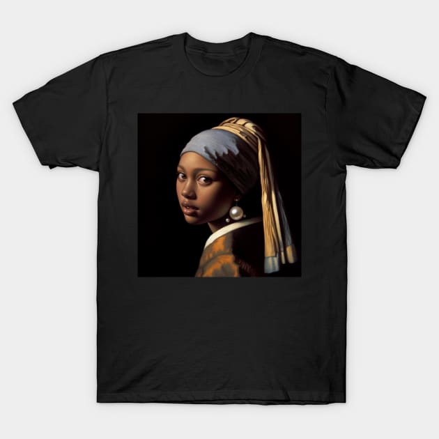 Vermeer's Pearl Earrings Reimagined: Celebrating Black Beauty for Black History Month T-Shirt by Edd Paint Something